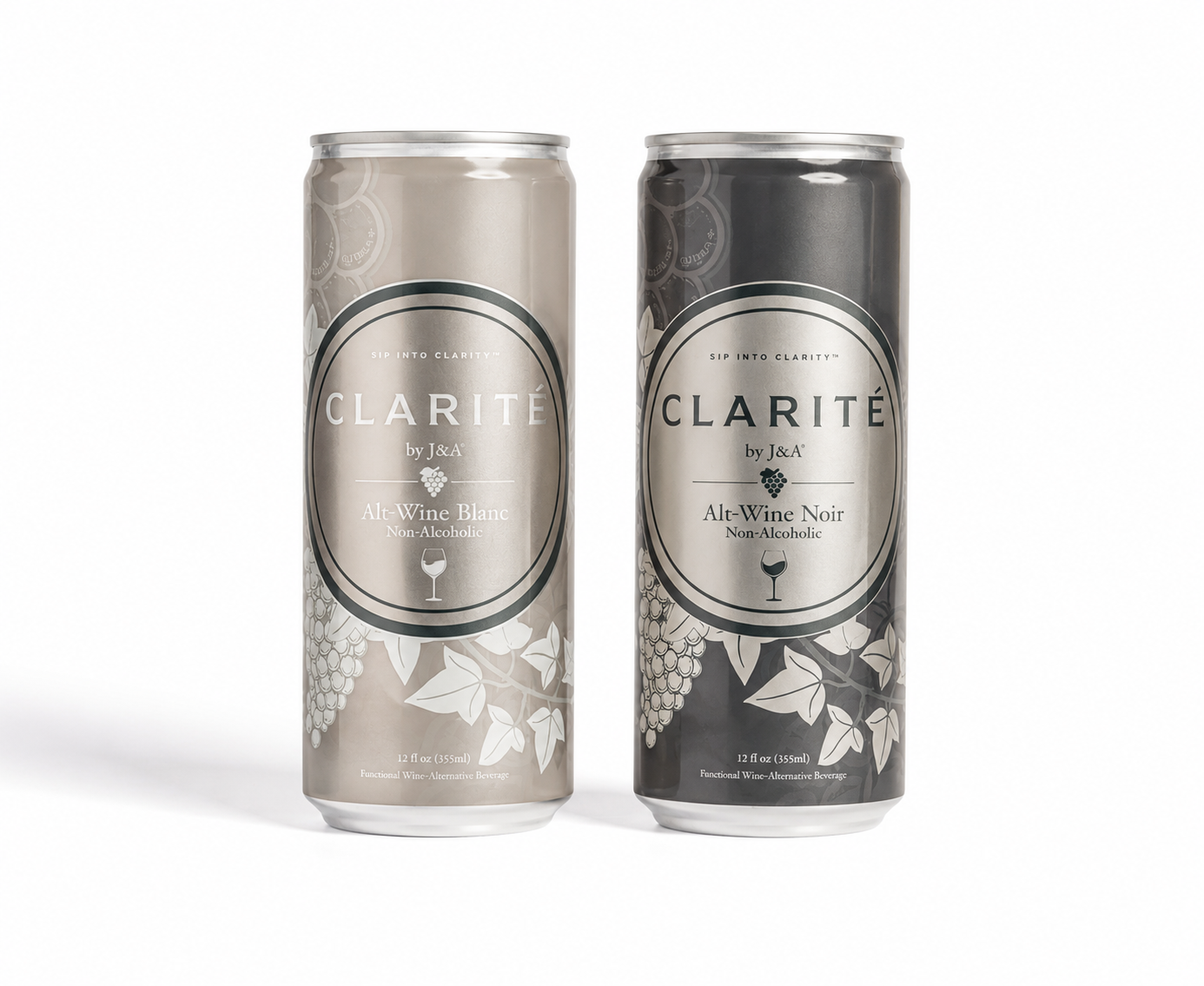 Two cans of Clarite wine on a white background