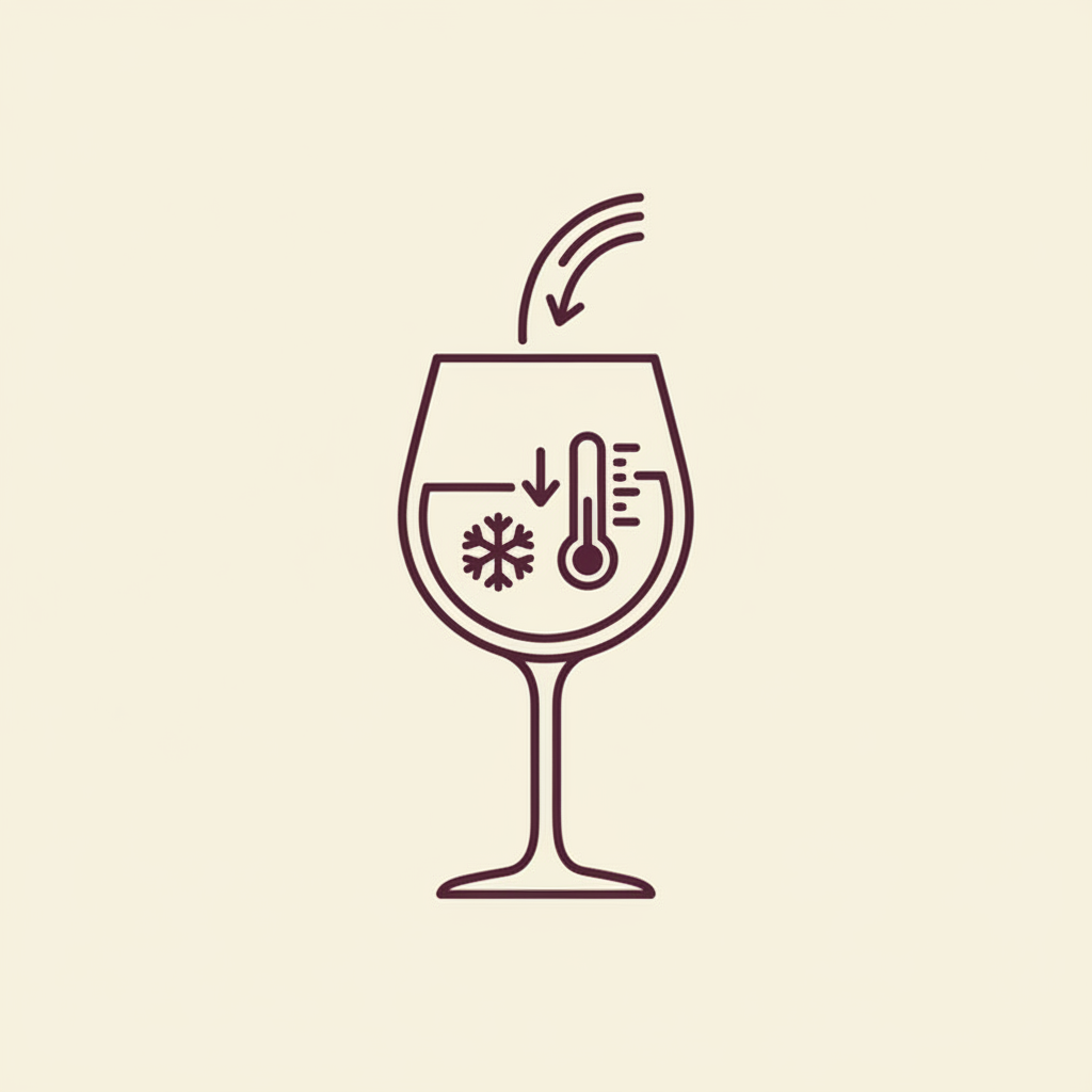 Chilled wine glass icon for serving alt wine at 45 to 55 degrees Fahrenheit